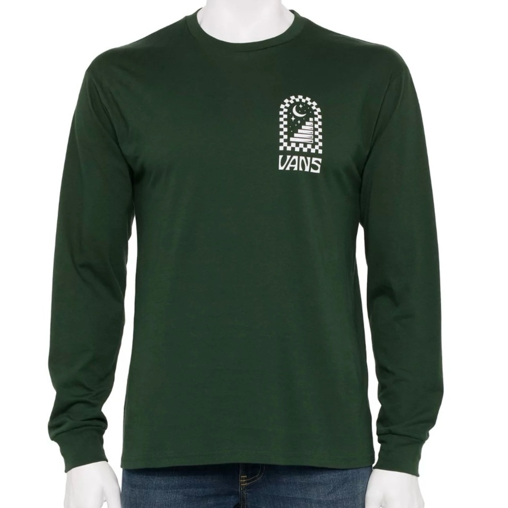 Vans Men's Size Small High Road Dark Green & White Long Sleeve Graphic Tee